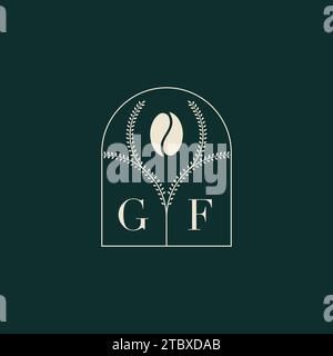 GF einzigartiges und einfaches Logo-Design mit Buchstaben und Kaffeebohne Stock Vektor