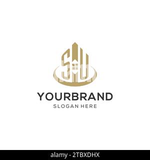Erstes SU-Logo mit kreativem Haus-Symbol, modernes und professionelles Immobilienlogo Design Vektorgrafik Stock Vektor