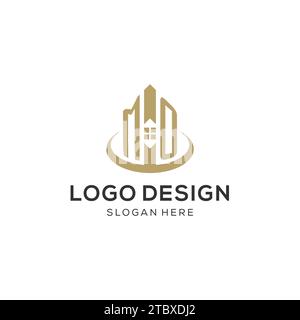 Ursprüngliches MO-Logo mit kreativem Haus-Symbol, moderner und professioneller Immobilienlogo-Design-Vektorgrafik Stock Vektor