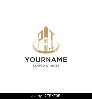 Anfängliches PI-Logo mit kreativem Haus-Symbol, modernes und professionelles Immobilienlogo Design Vektorgrafik Stock Vektor
