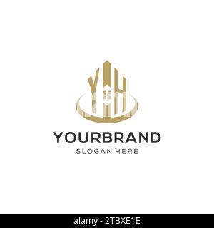 Erstes YH-Logo mit kreativem Haus-Symbol, modernes und professionelles Immobilienlogo Design Vektorgrafik Stock Vektor