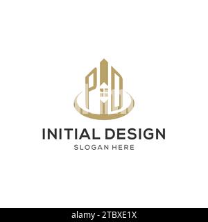 Erstes PD-Logo mit kreativem Haus-Symbol, modernes und professionelles Immobilienlogo Design Vektorgrafik Stock Vektor