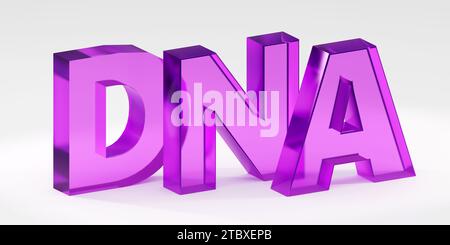 Luxuriöse rote DNA-Inschrift auf grauem Podium, weiches Licht, glatter Hintergrund, 3D-Rendering Stockfoto