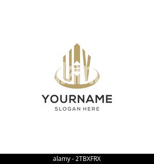 Erstes UV-Logo mit kreativem Haus-Symbol, modernes und professionelles Immobilienlogo Design Vektorgrafik Stock Vektor