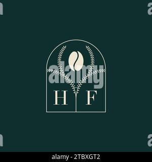 HF einzigartiges und einfaches Logo-Design mit Buchstaben und Kaffeebohne Stock Vektor