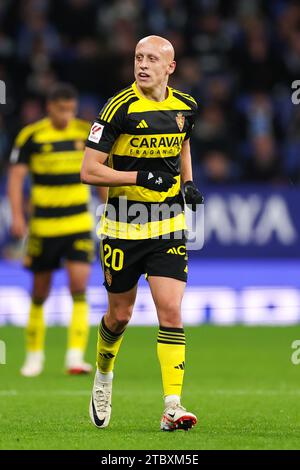 Barcelona, Spanien. Dezember 2023. Victor Mollejo von Real Zaragoza während des spanischen Liga Hypermotion Spiels zwischen RCD Espanyol und Real Zaragoza im Stage Front Stadium in Barcelona am 08. Dezember 2023. Quelle: DAX Images/Alamy Live News Stockfoto