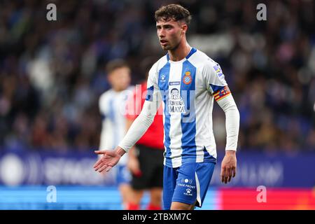 Barcelona, Spanien. Dezember 2023. Javi Puado von RCD Espanyol während des spanischen Liga Hypermotion Spiels zwischen RCD Espanyol und Real Zaragoza im Stage Front Stadium in Barcelona am 08. Dezember 2023. Quelle: DAX Images/Alamy Live News Stockfoto