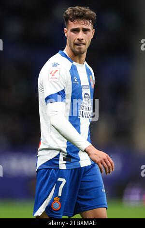 Barcelona, Spanien. Dezember 2023. Javi Puado von RCD Espanyol während des spanischen Liga Hypermotion Spiels zwischen RCD Espanyol und Real Zaragoza im Stage Front Stadium in Barcelona am 08. Dezember 2023. Quelle: DAX Images/Alamy Live News Stockfoto