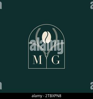 MG einzigartige und einfache Kombination aus Buchstaben und Kaffeebohne mit Logo Stock Vektor