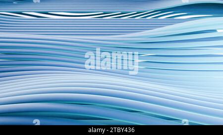 Farbenfrohe, dynamisch geschwungene blaue Streifen und Linien, abstrakte, glatte, wellenförmige Kabel, Loop-Animation, Premium-Luxusdesign, geometrische Technologie, Bänder Curl Stockfoto