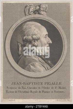 Porträt von Jean-Baptiste Pigalle 1950 von Augustin de Saint-Aubin Stockfoto