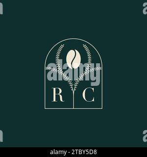 RC einzigartiges und einfaches Logo-Design mit Buchstaben und Kaffeebohne Stock Vektor