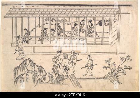 Die sechste Szene aus Szenen aus dem Pleasure Quarter in Yoshiwara in Edo 1929 von Hishikawa Moronobu Stockfoto