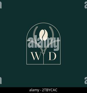 WD einzigartiges und einfaches Logo-Design mit Buchstaben und Kaffeebohne Stock Vektor