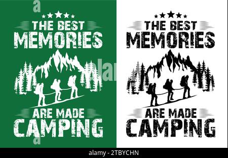 Camping T-Shirt Line Art Design, Camping Vektor und Illustration Line Art Design. Stock Vektor