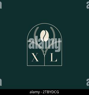XL einzigartiges und einfaches Logo-Design mit Buchstaben und Kaffeebohne Stock Vektor