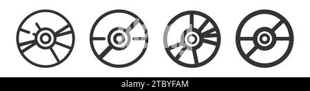 Compact Disk, Blu-ray, CD oder DVD. Flache Vektor-Symbol-Illustration Set, Packung, Sammlung. Einfaches schwarzes Symbol auf weißem Hintergrund. Stock Vektor