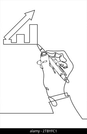 Konzept des Wachstumsdiagramms. Geschäftsmann zeichnet ein Diagramm des Finanzwachstums - kontinuierliche Linienzeichnung Stock Vektor