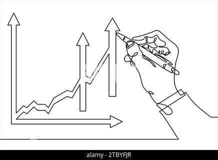 Konzept des Wachstumsdiagramms. Geschäftsmann zeichnet ein Diagramm des Finanzwachstums - kontinuierliche Linienzeichnung Stock Vektor