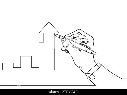 Konzept des Wachstumsdiagramms. Geschäftsmann zeichnet ein Diagramm des Finanzwachstums - kontinuierliche Linienzeichnung Stock Vektor