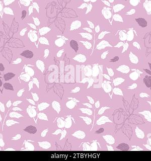 Hagebutten nahtloses Muster Zweig mit Frucht auf rosa Hintergrund. Vektor-Illustration handgezeichnet für Tapete, Design, Textil, Verpackung, Dekor Stock Vektor