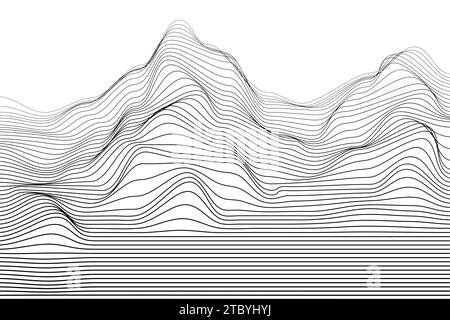 Abstrakter Hintergrund des Drahtmodellvektors im Querformat. Digitale Grid-Technologie Illustrationslandschaft Stock Vektor