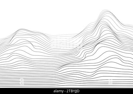 Abstrakter Hintergrund des Drahtmodellvektors im Querformat. Digitale Grid-Technologie Illustrationslandschaft Stock Vektor