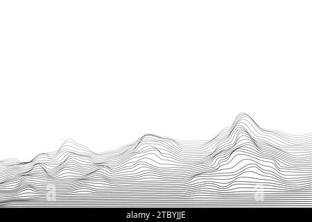 Abstrakter Hintergrund des Drahtmodellvektors im Querformat. Digitale Grid-Technologie Illustrationslandschaft Stock Vektor