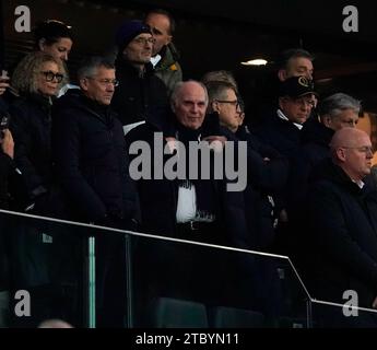 Frankfurt, Deutschland. Dezember 2023. 09.12.2023, Deutsche Bank Park, Frankfurt, DE, 1.FBL, Eintracht Frankfurt vs FC Bayern München, DFL-Vorschriften verbieten jede Verwendung von Fotos als Bildsequenzen und/oder Quasi-Video. Im Bild Präsident Herbert Hainer (München), Uli Hoeness, Geschäftsführer Jan-Christian Dreesen (München) Credit: dpa/Alamy Live News Stockfoto