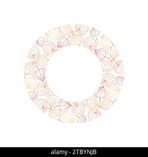 Physalis kreisförmiger Dekorkranz. Rahmen für gesunde organische Lebensmittel mit Platz für Text. Vektorillustration für Tapeten, Geschenkpapier, Verpackungsdesign Stock Vektor