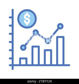 Balkendiagramm und Dollarmünze, die die Analyse und Interpretation von Finanzdaten darstellen, Vektor für die Analyse von Finanzdaten. Stock Vektor