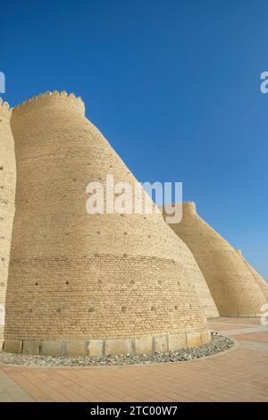 Detail der Mauer der Arche Buchara in Usbekistan. Stockfoto