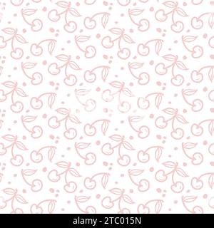 Nahtloses Muster von Kirsch- und Erdbeerfrüchten. Sommerbeeren, Früchte mit Blättern, Vektor-Hintergrund. Handgezeichnete Doodle-Illustration für Abdeckung, Stoff, Stock Vektor