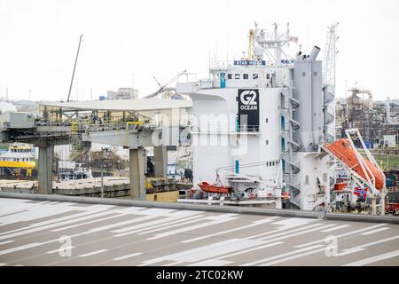 Houston, Usa. Dezember 2023. Die Abbildung zeigt einen Blick auf den Hafen von Houston, Vereinigte Staaten von Amerika, während eines Besuchs am Samstag, den 09. Dezember 2023. BELGA FOTO JASPER JACOBS Credit: Belga News Agency/Alamy Live News Stockfoto