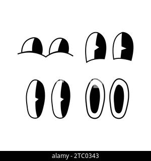 Groovige Augenausdrücke schwarz-weiß Set. Mit den Gesichtern im 90er-Jahre-Stil bedruckt. Stock Vektor