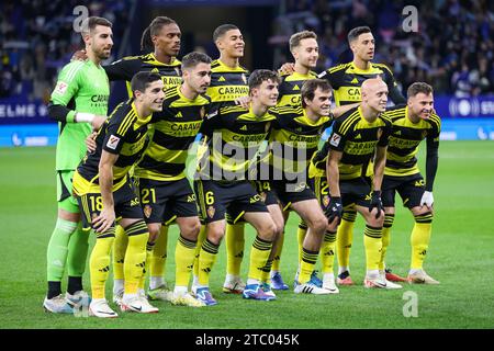 Barcelona, Spanien. Dezember 2023. Das Startelf von Real Zaragoza für das Spiel LaLiga 2 zwischen Espanyol und Real Zaragoza im Stage Front Stadium in Barcelona. (Foto: Gonzales Photo/Alamy Live News Stockfoto