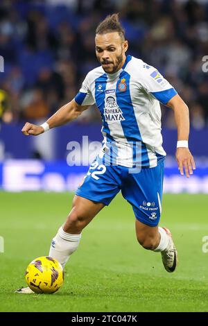 Barcelona, Spanien. Dezember 2023. Martin Braithwaite (22) von Espanyol, der während des Spiels der LaLiga 2 zwischen Espanyol und Real Zaragoza im Stage Front Stadium in Barcelona gesehen wurde. (Foto: Gonzales Photo/Alamy Live News Stockfoto