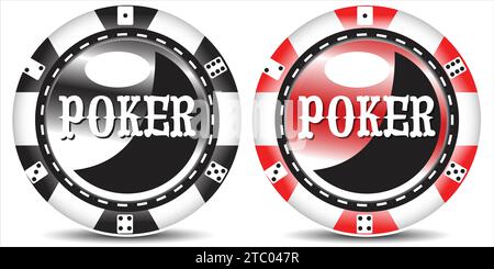 Poker Chip in Schwarz und Rot, Design für Web- oder mobile App, Online-Glücksspiel-Symbol oder Gambling Clipart. Vektorabbildung Stock Vektor