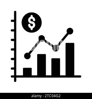 Balkendiagramm und Dollarmünze, die die Analyse und Interpretation von Finanzdaten darstellen, Vektor für die Analyse von Finanzdaten. Stock Vektor