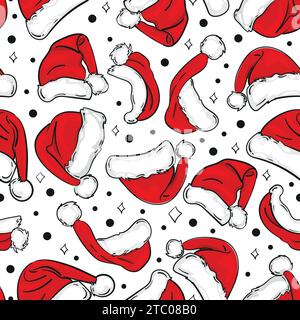 Nahtloses Muster mit rotem Weihnachtsmütze für Weihnachten oder Silvester-Weihnachtsfeiertage oder Wickeldesign. Vektor Neujahr Dekoration Fliese von Hüten für Stock Vektor