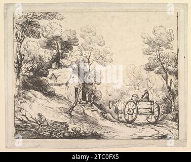 Waldlandschaft mit Country Cart, Cottage und Figuren 1949 von Thomas Gainsborough Stockfoto