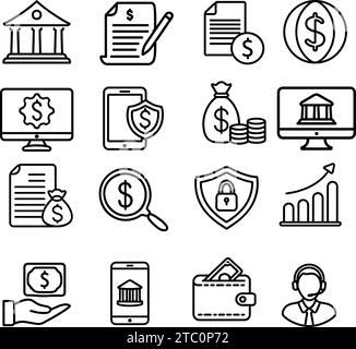 Zeilensatz für Finanzierungsvektorsymbole. Zahlungen, Geld. Stock Vektor