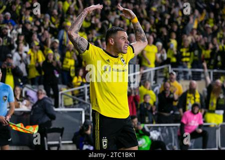 Columbus, Ohio, USA. Dezember 2023. Kolumbus-Crew Christian Ramírez (17). Die Columbus Crew gewinnt ihren dritten MLS Cup und besiegt den Titelverteidiger LAFC mit 2:1. (Kindell Buchanan/Alamy Live News) Stockfoto