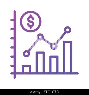 Balkendiagramm und Dollarmünze, die die Analyse und Interpretation von Finanzdaten darstellen, Vektor für die Analyse von Finanzdaten. Stock Vektor