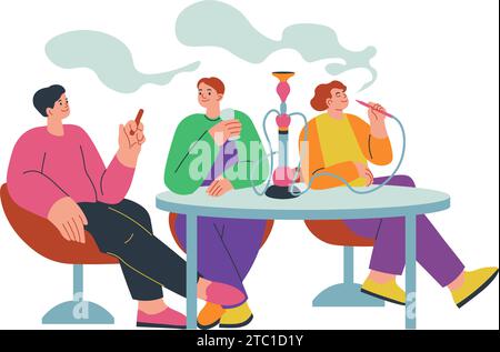 Männer rauchen Shisha im Club, feiern Leute Vektor Stock Vektor