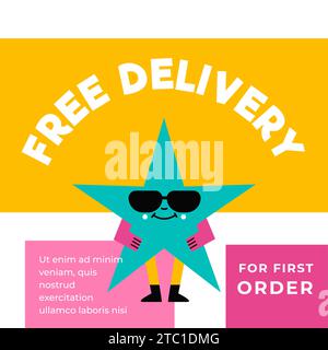 Kostenlose Lieferung für die erste Bestellung, Werbebanner Stock Vektor