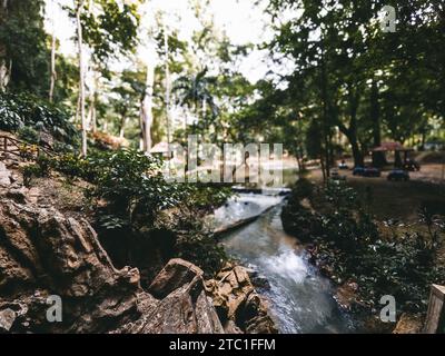 Höhlensteine in der Nähe des kleinen Bachgartens in Perlis, Malaysia. Stockfoto
