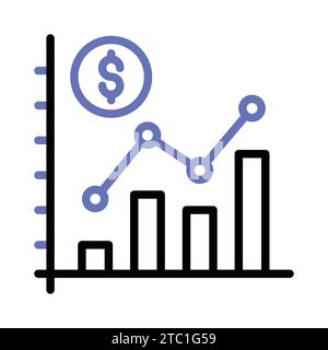 Balkendiagramm und Dollarmünze, die die Analyse und Interpretation von Finanzdaten darstellen, Vektor für die Analyse von Finanzdaten. Stock Vektor