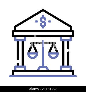 Saldenskala mit Bankgebäude mit Symbol für das Konzept des Bankrechts. Stock Vektor