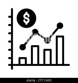 Balkendiagramm und Dollarmünze, die die Analyse und Interpretation von Finanzdaten darstellen, Vektor für die Analyse von Finanzdaten. Stock Vektor